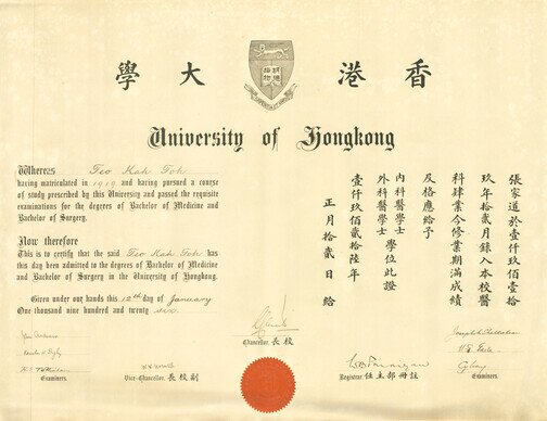 圖為一張於1916年頒發給醫科生的畢業證書