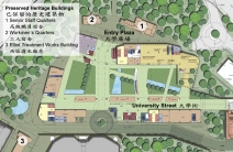 The Podium Level - where the three academic courtyards will be located.  The two heritage buildings and the entry plaza are to the north.