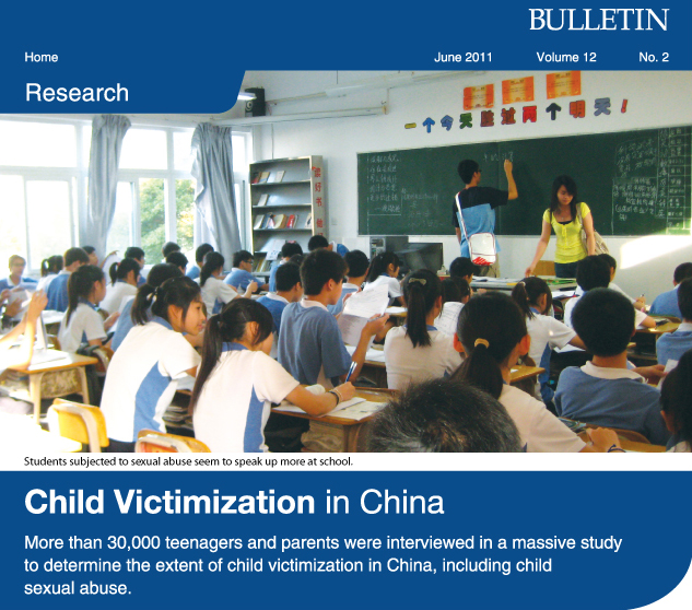 Child Victimization in China
More than 30,000 teenagers and parents were interviewed in a massive study to determine the extent of child victimization in China, including child sexual abuse.
