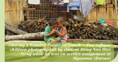 'Sharing a Roasted Potato for Lunch' – Two refugee children photographed by student Hting Nan Htoi Awng while he was on service assignment in Myanmar (Burma)